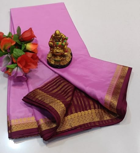 Image of Anushka Fashions Semi Mysore Crepe Silk Saree with 2D Pattern, Contrast Border, Rich Pallu & Blouse Piece Included, Lightweight Ethnic Wear for Festive, Party & Traditional Occasions