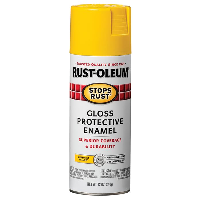 Image of Rust-Oleum Stops Rust Spray Paint, Gloss Sunburst Yellow | Rust Resistant, Indoor and Outdoor, Beautiful Finish on Metal, Wood and More, Sprays from Any Angle, 12 oz, 6 Pack