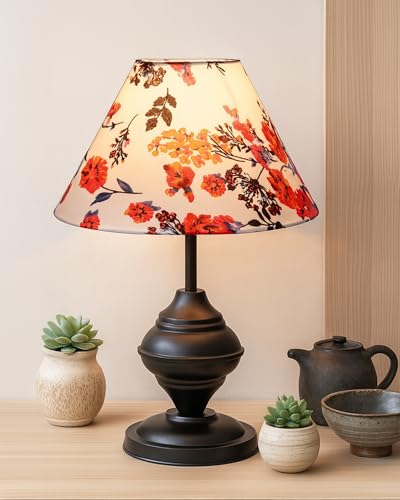Homesake® Black Metal Table Lamp | for Living Room | Modern Bedside Light with Shade | Decorative Night Lamp for Bedroom, Study, Office | Home Decor Lighting, E27 Holder, Urn, (Cone Marigold)