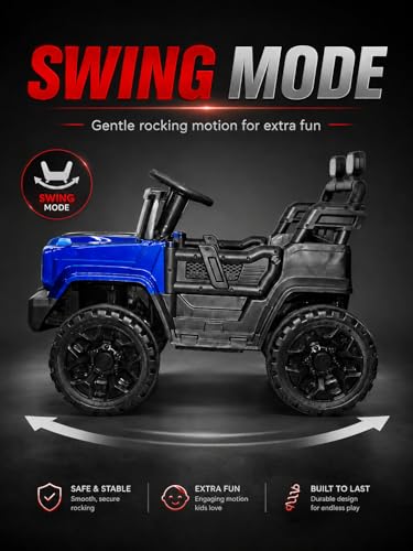 Image of Trenzo Kids Electric Ride On Jeep Car for 2-6 Years | 4x4 Style Battery Operated Toy Car with Steering Wheel, Music, LED Lights | Indoor & Outdoor Ride On Vehicle for Boys & Girls