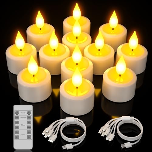 Yme 12er Set LED Teelichter Wiederaufladbar mit Timer, Elektrische LED...