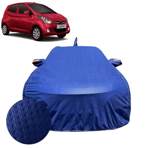 Image of Car Cover Compatible for Hyundai Eon (2011-2019) | 100% Waterproof Cover with Antenna & Reflective Mirror Pockets | Dustproof, Scratchproof, Heatproof Eon Car Cover |Soft Cotton Lining| Blue