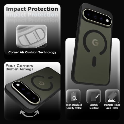 Image of RIGGEAR Shockproof Sleek Hybrid Armor Magnetic Back Cover Case Compatible with MagSafe Accessories for Google Pixel 11 Pro XL (Smoke Black Matte PC + Black TPU Bumper)