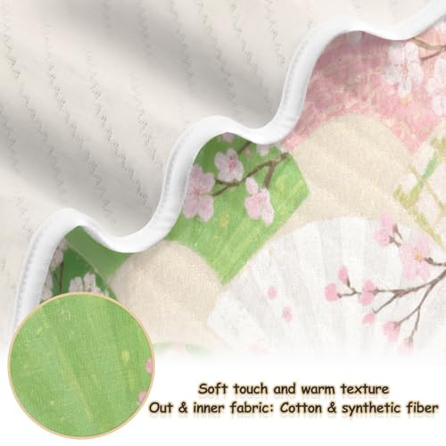 Custom Japanese Pinkish-Green Fan Swaddle Blanket Breathable Personalized Image Baby Name Blanket Personalized for Newborns, Infants, & Toddlers 30x40in Mantas para2