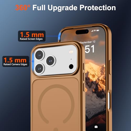 Image of SUPFINE Magnetic for iPhone 17 Pro Max Case (Compatible with MagSafe)(Military Grade Drop Protection) Translucent Matte Shockproof with Anti-Fingerprint Phone Cover,Brown