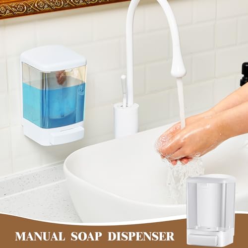 Image of Hushee 6 Pcs Plastic Wall Mounted Soap Dispenser Commercial Manual Soap Dispenser Containers for Kitchen Shower Hotel(White,33.8 oz 1000ml)