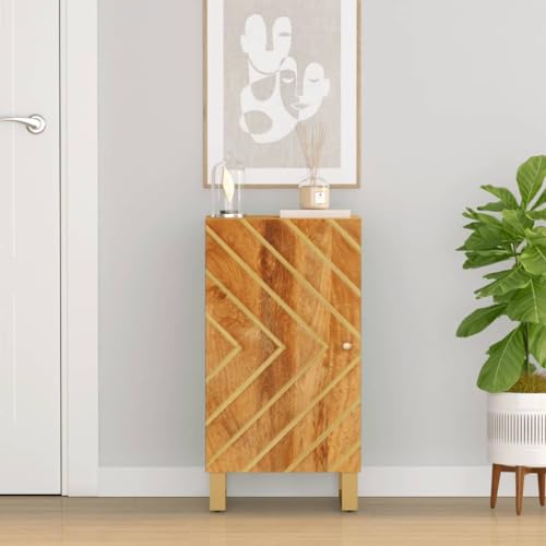 CKioict Aparador para salón, comedor, armario, pasillo, mueble auxiliar, color marrón y negro, 40 x 33,5 x 75 cm, madera maciza de mango, para entrada, pasillo, salón