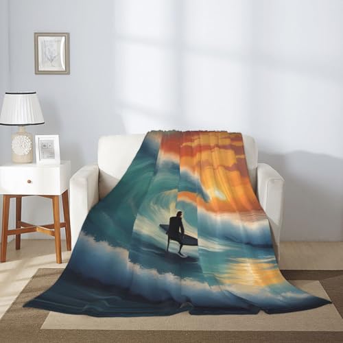 Couverture douce de surf 152x127 cm imprimé mer et coucher de soleil pour lit