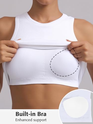 Image of ATTRACO Ribflex Workout Tank Tops for Women Seamless Full Length Gym Tops Athletic Yoga Top Built in Bra