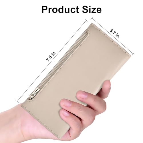 Image of Tipmile Slim Wallet for Women, RFID Blocking Credit Card Holder, Ladies Bifold Wallet with Zipper, Beige