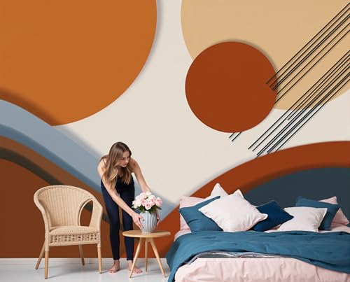 Papier peint panoramique intissé géométrique orange 400x280cm XXL pour grand mur de salon - 7