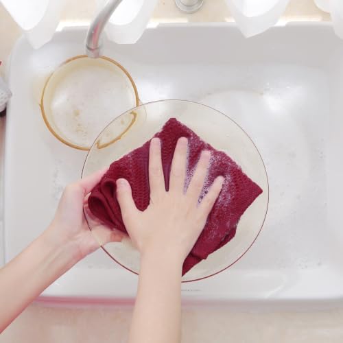 Image of Homaxy 100% Cotton Waffle Weave Kitchen Dish Cloths 6-Pack, Magenta | 12 x 12 Inches, Ultra Soft Absorbent Dish Towels, Quick Drying Dish Rags with Hanging Loop