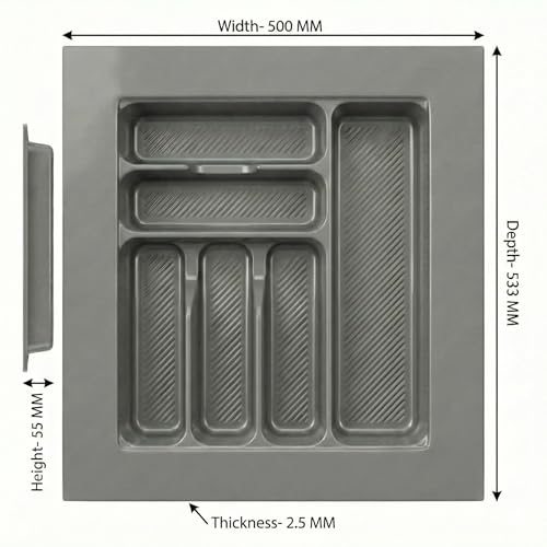 Image of SmartSlide 500MM PVC Cutlery Tray For Kitchen Drawer Modular Kitchen Tandem Drawer Organizer Adjustable Width & Depth Grey Non-Slip Surface (500 x 535 MM)