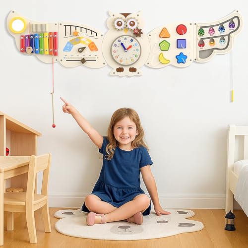Image of Gracano Owl Activity Wall ToysBusy Board, Wooden Montessori Sensory Toys, Learning Activity Center for Playroom,Daycare, Nursery, Classroom, Educational Toys for Toddler