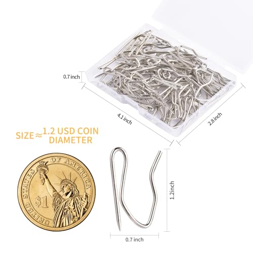 Image of 1.2 Inches Curtain Hooks, Sopito 58pcs Metal Drapery Pin and Hook for Door Window Shower Curtain, Silver