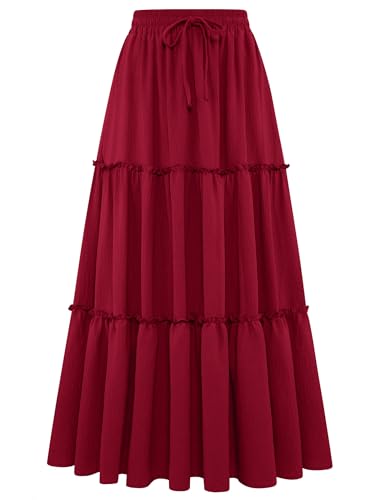 Arolina Womens Bohemian Long Maxi Skirts Summer Casual Flowy Beach Skirt High Waist Tiered A Line Skirts with Pockets XXL