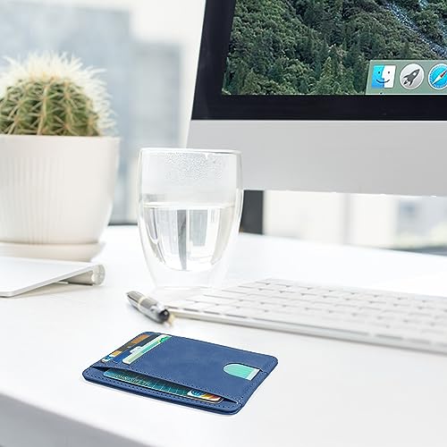 Image of CONISY Slim Credit Card Holder for Women, Thin Front Pocket Leather Mini Wallet with RFID Blocking (Blue)