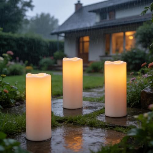Image of Solar Candles Outdoor Waterproof, 12 inch x 5 inch Large Solar Charging Dusk to Dawn, Outdoor Battery Operated Pillar Candles with Sensor Timer for Patio, Porch, Lanterns, Mantel Decor, 2 Packs
