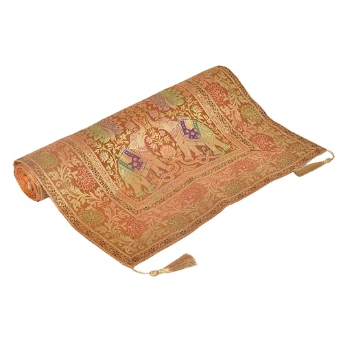 Image of Banarasi Brocade Silk Handmade Table Runner for Dining Table, Centre Table, Coffee Table 70 X 16 in Table Top Table Cloth Room Decor Runner (Mustard Yellow)