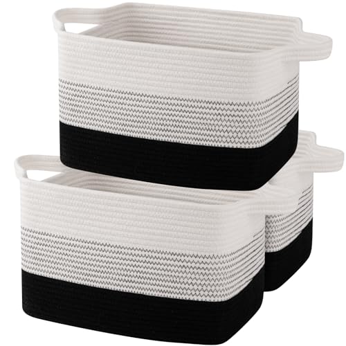 Image of OIAHOMY Storage Basket, Woven Baskets for Storage, Cotton Rope Basket for toys,Towel Baskets for Bathroom - Pack of 3, Gradient Dark