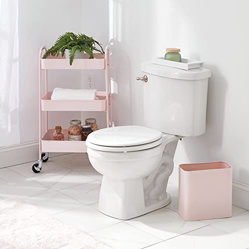 Image of mDesign Metal Wastepaper Bin - Compact Rectangular Bathroom Bin - Rubbish Basket for Home and Office - Light Pink