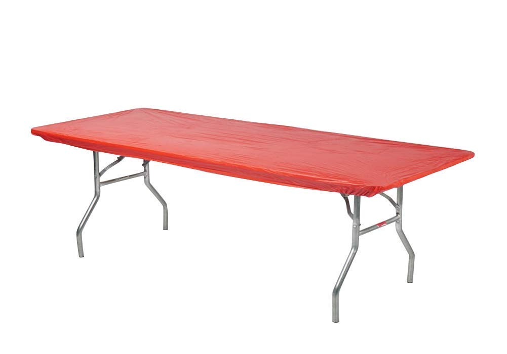 Kwik-Covers8' Rectangle Plastic Table Covers 30" x 96", Bundle of 5 (Real Red)
