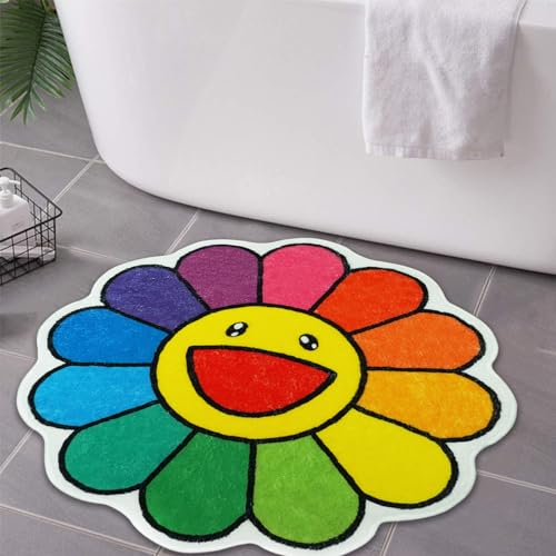 Jizrecly Tapis de bain à motif floral, mignon et amusant, antidérapant et absorbant pour salle de bain, baignoire, douche