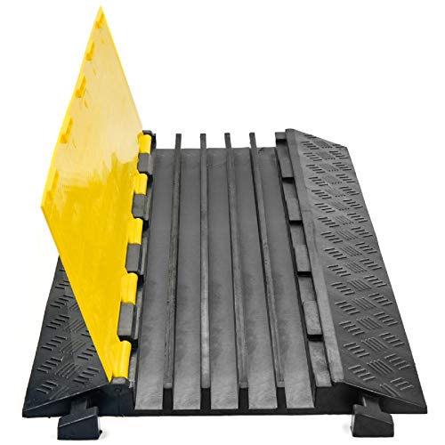 Scinotec Rubber Cable Protector Ramps 1 Pack of 5 Channel Heavy Duty Wire Cord Ramps 18000lbs Load Capacity Traffic Speed Bumps for Asphalt Concrete Gravel Driveway