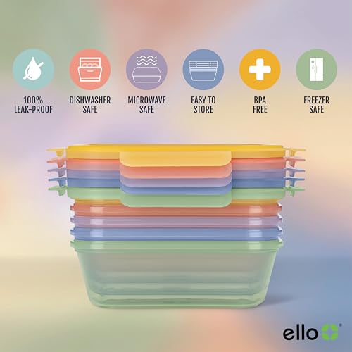 Image of Ello Snap & Nest 10-Piece 4.5 Cup Plastic Meal Prep Set, Reusable Food Containers for Healthy Eating, Freezer, Dishwasher Safe, Desert Festival