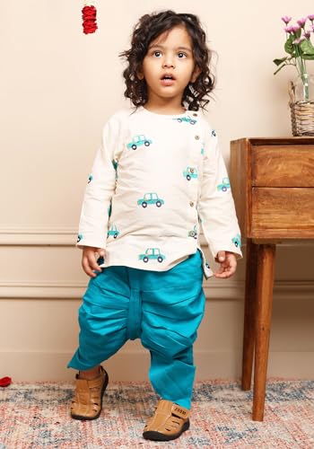 Image of POLKA TOTS 100% Cotton Elegant Traditional Dhoti Kurta Set for Baby Boys | Ultra-soft Cotton Ethnic Dress for Festivals and Weddings | Traditional Angrakha Dress for Kids Boys