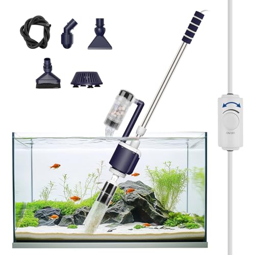 AQQA Fish Tank Cleaner, DC 2300L/h Adjustable Electric Gravel Cleaner Fish Tank, 34W Fish Tank Gravel Cleaner Vacuum with Triple Filtration for Water Change Sand Washing Water Circulation