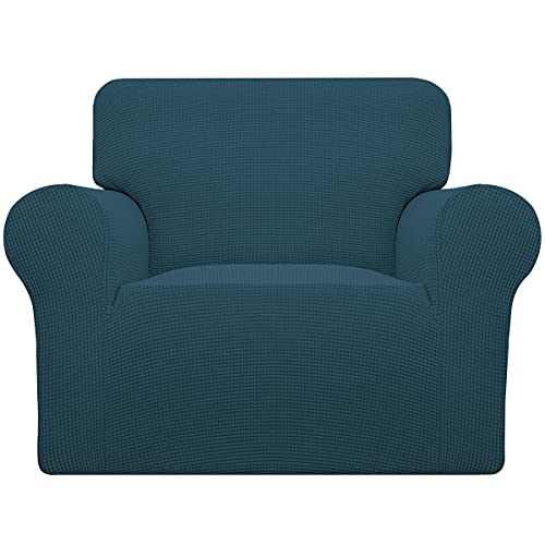 Easy-Going Stretch Chair Sofa Slipcover 1-Piece Couch Sofa Cover Furniture Protector Soft with Elastic Bottom for Kids, Pet. Spandex Jacquard Fabric Small Checks (Chair, Deep Teal)
