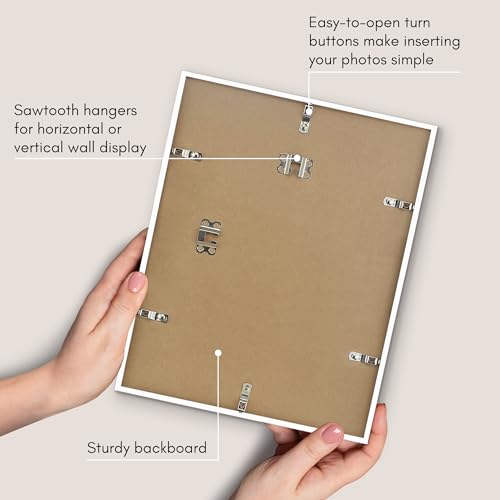 Americanflat 11x14 Picture Frame with Shatter-Resistant Glass - Streamline Collection - Thin Border Picture Frame for Wall Display - Hanging Hardware Included - White