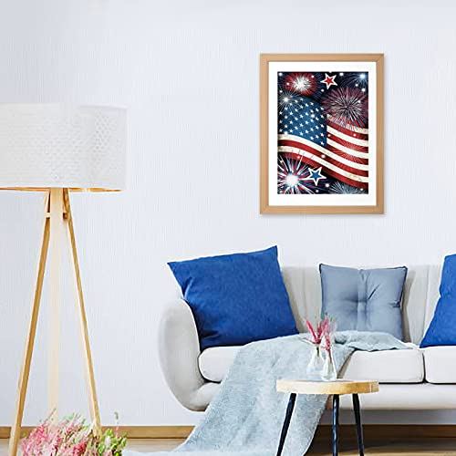 Image of AiYuanzsh 5D DIY Patriotic Diamond Art Kits for Adults The Fourth of July American Flag Fireworks Full Round Diamond Painting Kit Picture Diamond Dots Kits for Home Wall Decor 12x16inch