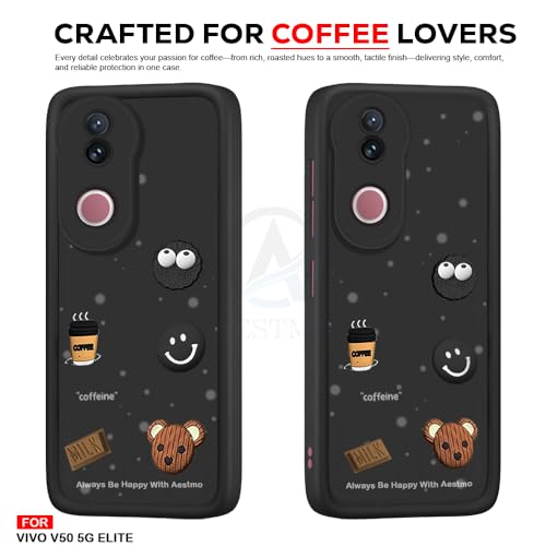 Image of AESTMO Back Case Cover for iQOO Z10R 5G / Vivo V50 / V50e 5G / Vivo T4R 5G | Cute Fun Cartoon 3D Ball | Coffee Silicone Case | Full Body Protection | Camera Protection Back Cover (Black)