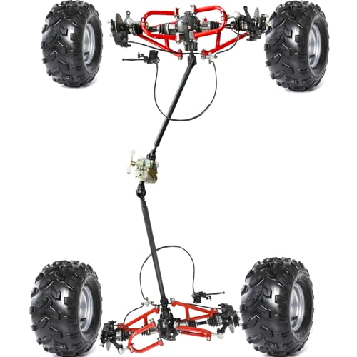 YC Yier Complete 4WD Go Kart Front and Rear Drive Axle Shaft Assembly CV Axle & Differential & Suspension SwingArm & 18x9.50-8 Wheels & Brake Caliper Kit & Reverse Gearbox for DIY ATV Golf Cart