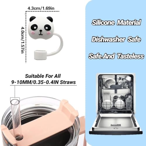 Mishi Silicone Straw Cover Cap, Cute Panda, 10mm, Cute Panda Shape - Image 5