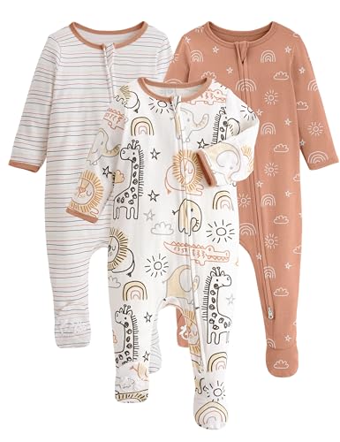 Image of Yoofoss Baby Pajamas 100% Cotton Baby Sleepers for Newborn 0-3 3-6 6-9 Months Boys Girls Clothes 3Pack Soft Footed PJs