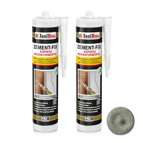 Isolbau Zement-Fix 2 x 300 ml Zementgrau Express Reperaturmörtel - Dichtungsmasse für Fugen & Risse im Innen- & Außenbereich Kartusche