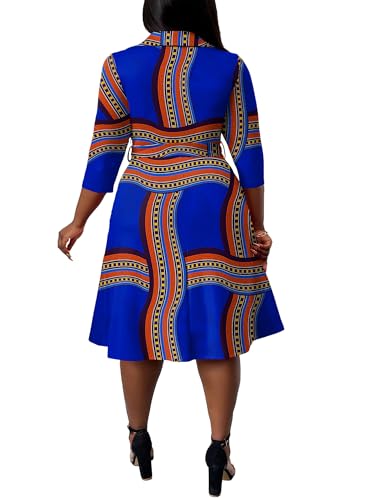 Image of FANDEE Plus Size Midi Dress for Women - Printing Summer Dresses for Wedding Guest Cocktail Party 3 /4 Sleeve V Neck（L-5XL）