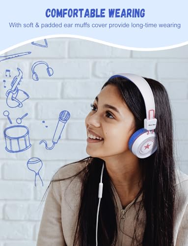 Image of New Bee Kids Headphones for School with Microphone KH20 HD Stereo Safe Volume Limited 85dB /94dB Foldable Lightweight On-Ear Headphone for boy Mac /Android /Kindle /Tablet /Pad