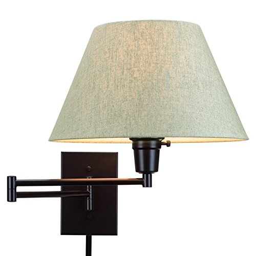 Kira Home Cambridge 14.5" Swing Arm Wall Lamp - Plug In/Wall Mount + Latte Mocha Fabric Shade, 150W 3-Way + Cord Covers, Black Finish #TOP1