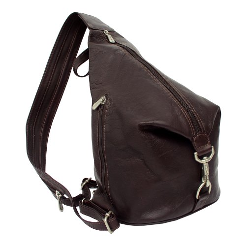 Piel Leather Three-Zip Hobo Sling, Chocolate, One Size - Thumbnail 5