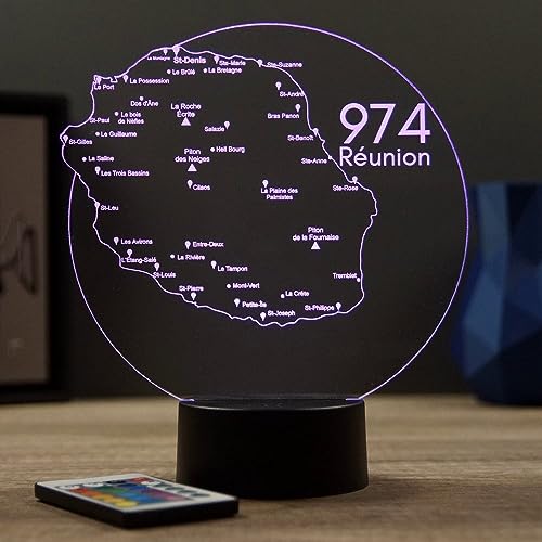 JNB-Maker Lampe 3D Île de la Réunion 974 avec Personnalisation - Veilleuse Carte Gravée Illusion Optique 16 Couleurs avec Télécommande - Cadeau Local, Déco Maison & Souvenir Réunion - USB ou Piles – vue 6