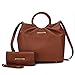 MKF Collection Tote Bag Set for Women, Vegan Leather Circular Wooden Top-Handle Shoulder Handbag Purse With Wristlet Wallet