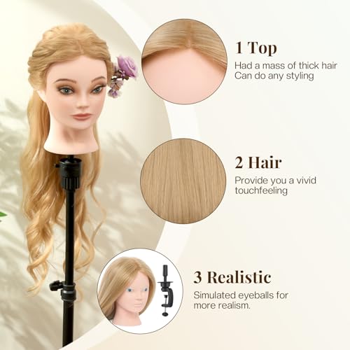 Neverland Frisierkopf Übungskopf mit Ständer 60% Echthaar Puppenkopf zum Frisieren Trainingsköpfe für Friseure Ausbildung Kopf mit Tischklemme und Haare Zubehör