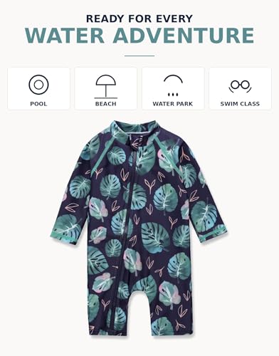 Image of VAENAIT BABY Zip & Snap Rash Guard Swimsuit, UPF 50+ One-Piece Long Sleeve Swimwear, Quick Dry Infant Beach Suit for 0~2T