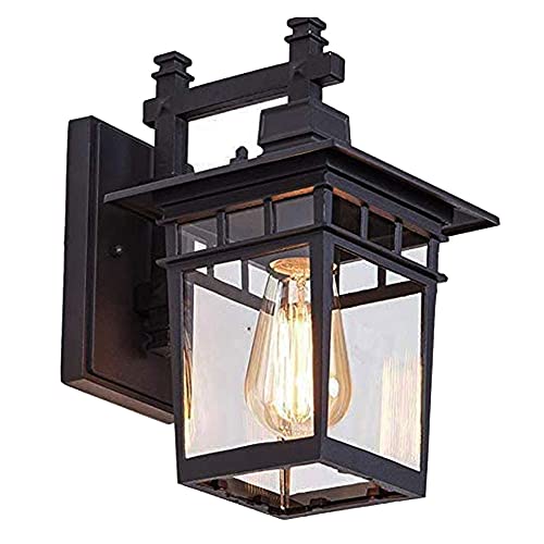 Außenwandleuchte Vintage Landhaus Schwarz Aluminium und Glas Schirm Wandlampe Aussen Retro E27 Fassung Wasserdicht IP23 Wandleuchte Außenlampe für Garten Foyer Balkon Villa Fassaden,18*23*31CM Cover
