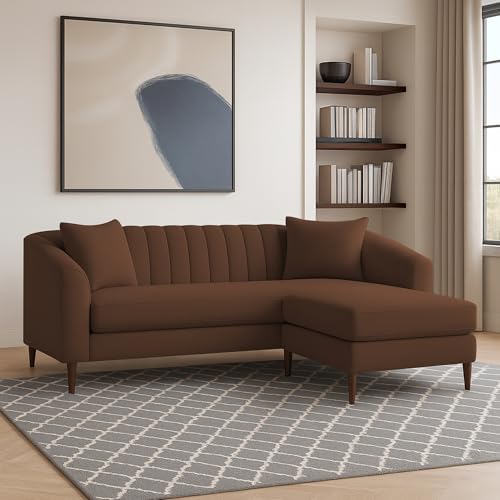 Image of Casaliving Doraldo 4 Seater L Shape Convertible Sofa Set for Living Room, 3 Seater & Ottoman Modular Sectional Couch for Small Space (Brown Colour) Fabric