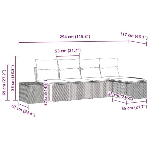 Canapé de jardin modulaire polyrotin 5 pièces gris clair